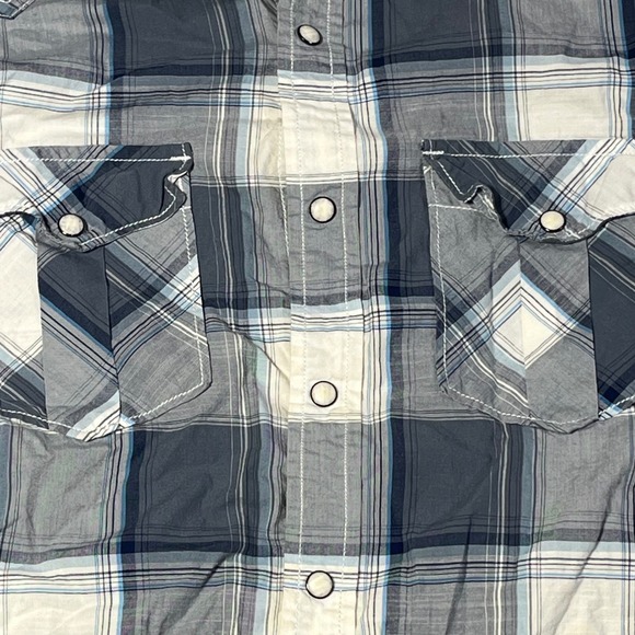 American Eagle Outfitters Men XL Gray Plaid Pearl Snap Western Shirt Vintage Fit - Picture 4 of 7